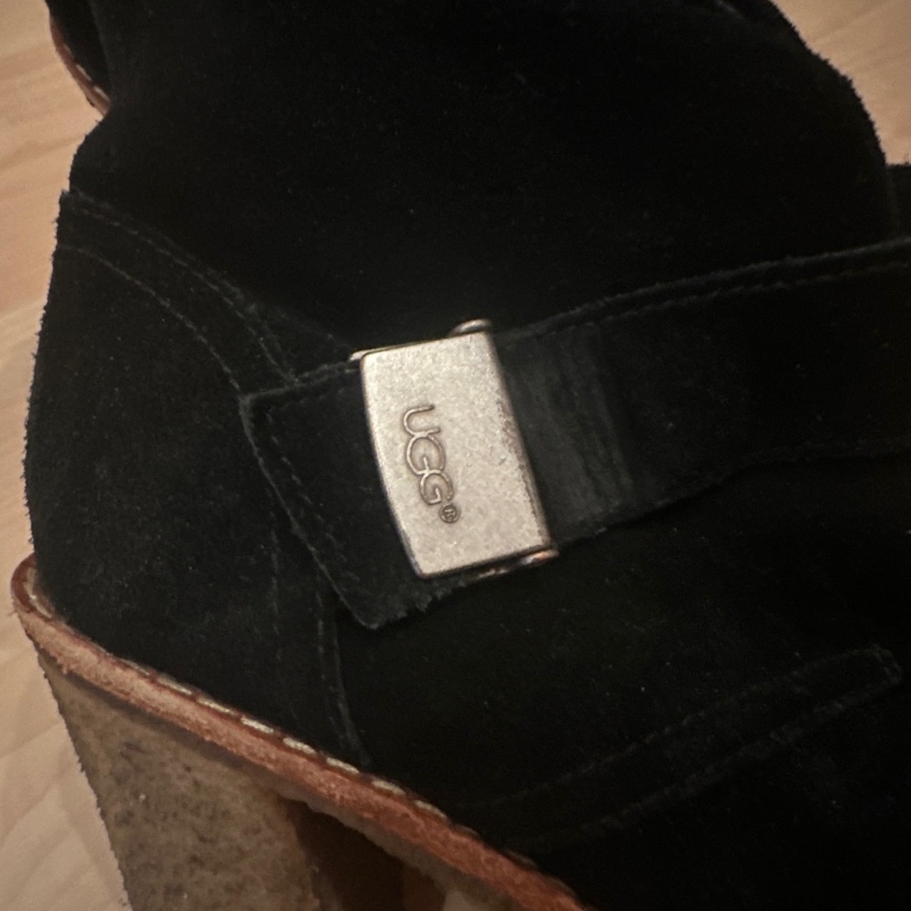 UGG Australia Black Suede Shearling Brienne Buckle Tab Ankle Boots Size 7.5